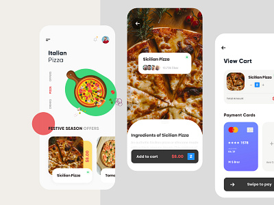 Italian Pizza App app creative credit card design food and drink gradients illustration interface modern payment method pizza menu typography uiux