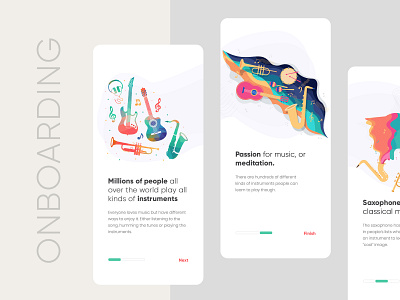 Music Onboarding Screen app branding clean creative design gradient design iconset illustration illustration art interface mobile modern music app onboarding screens typography uiux