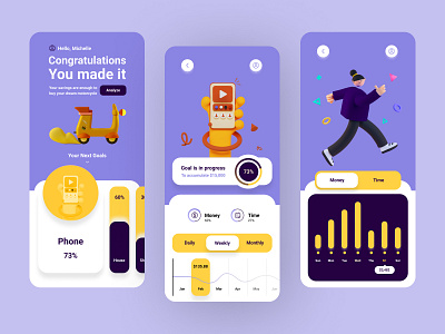 Financial Savings 3d app design graphic design illustration mobile phone savings target ui ux