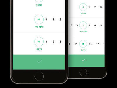 Time period picker: years—months—days checkbox chooser circle flat horizontal scroll mobile numbers picker product ui ux