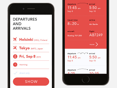 Departures and Arrivals. Mobile Interface app flights informational interface schedule