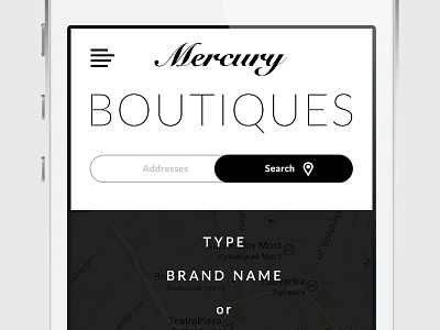 Mercury. Responsive website field map mobile sandwich menu search store website