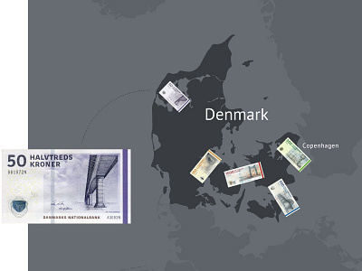 Danish krone bridges on the map banknotes bridges denmark design infographics map