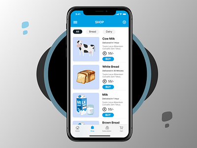 Dairy Product Shopping App- UI/UX Design branding daily ui dailyuichallenge dairy app design iphone iphone mockup iphone mockups iphone x landing design logo ui user experience userinterface