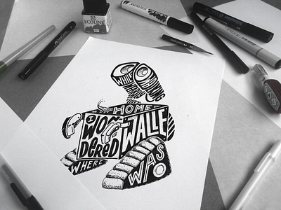 Walle - initial sketch alliteration handdrawn illustration lettering portfolio sketch tools typography walle wip workplace