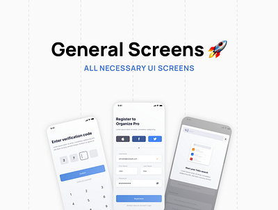General Screens UI Kit - All necessary UI screens app appdesign datepicker login mobile mobiledesugn notification registration timepicker ui uikit