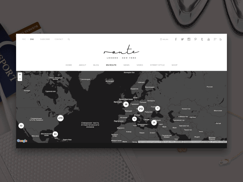 RLNY — Website section En Route works with Google Maps animation clean fashion luxurious map navigation ux