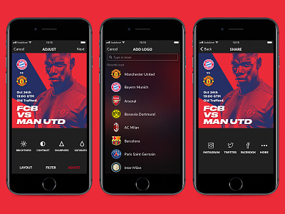 Gameday App Screens - Sports cards for players and fans cards content builder editor football iphone sport