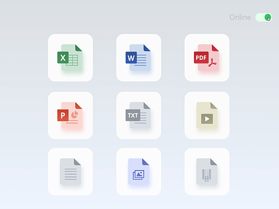 🗂 File Types. Online/Offline State. adobe animation documents excel file files filestypes iconography icons icons design icons pack icons set microsoft office mov mp4 offline online pdf word zip