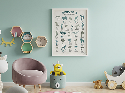 Alphabet Poster alphabet animals art baby custom illustration learning personalized poster vector woodland