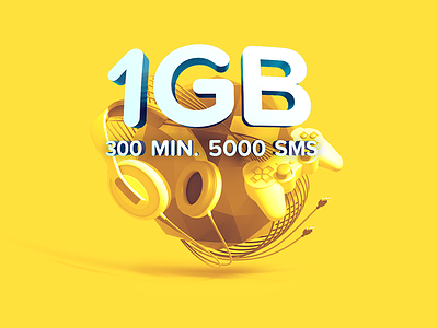 1GB in low poly world 1gb 3d adfingers illustration mobile telco yellow
