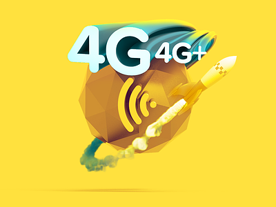 4G/4G+ speed in low poly world 3d 4g adfingers illustration mobile telco yellow