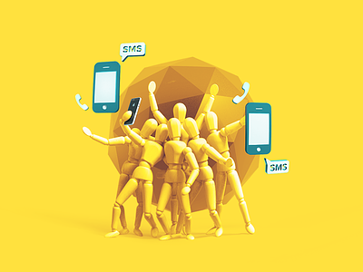 Personal plan in low poly world 3d adfingers illustration low poly mobile telco yellow