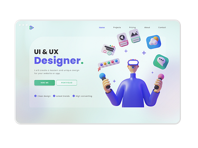 UI UX Designer Landing Page 3d app ui design freelance design header design hero header landing page ui ux designer web design web template website website design