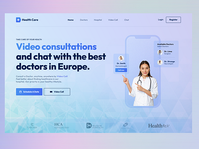 Hero Section / Video Consultations With Doctors banner doctor herosection hospital landing page concept landing page ui landingpage ui uidesign web template webdesign