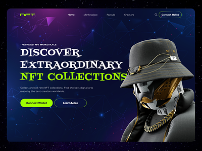 NFT Neon / Hero Section 3d 3dillustrations hero herosectiondesign illustration landing page concept landingpage neader nft nftherosection web template websitedesign