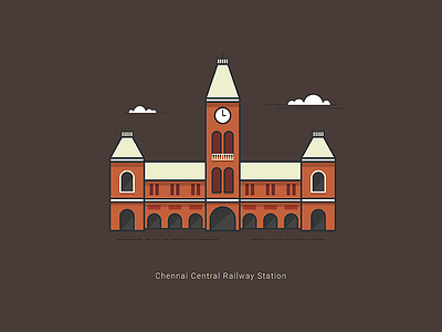 Chennai Central Railway Station central chennai famous illustration india minimal railway sailesh stroke train