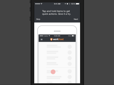Workfront Mobile Onboarding gif interaction mobile