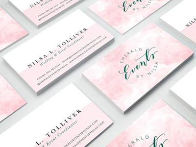 Emerald Events business cards calligraphy logo