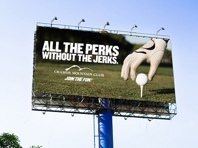 Perks Not Jerks advertising billboard charlotte club cramer fun gastonia golf mountain nc print
