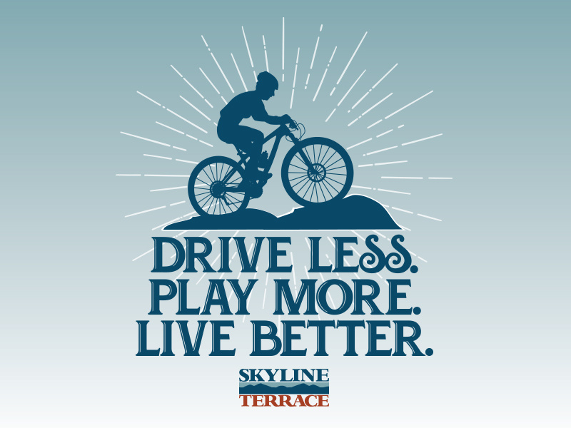 Drive Less advertising apartment mountains nc live play bike boone environmental polluting commuting blue