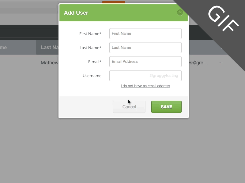 Updated Add User Popup for Businesses animation gif green new user popup