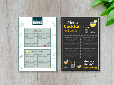 Food menu card design for restaurant branding