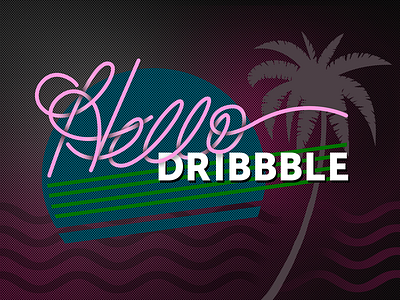 Hello Dribbble! debut font handlettering palm pink script text