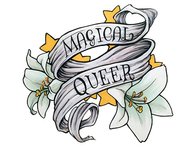 Magical Queer Banner banner copic marker design floral flowers illustration lgbtq lilies logo pride tattoo art