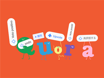 Multilingual Version of upvote (Quora) brand branding colorful doodle globalisation globalization graphic graphic design graphicdesign illustration internationalisation internationalization logo multilingual quora typeface upvote visual art vote zhihu