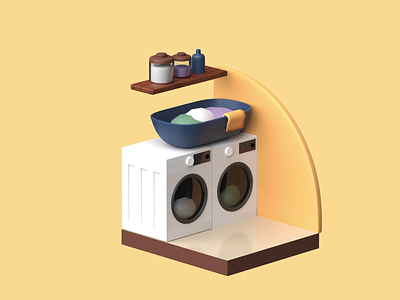Home Management 01 3d home home management illustration laundry timeless washing machine
