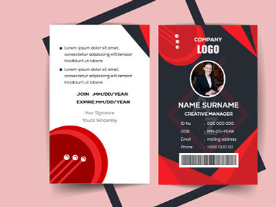 ID Card Design 86x54 card card holder clean company corporate customer support customizable employee id card id card holder identification identity identity card identity cards infinite background layered multipurpose photorealistic professional