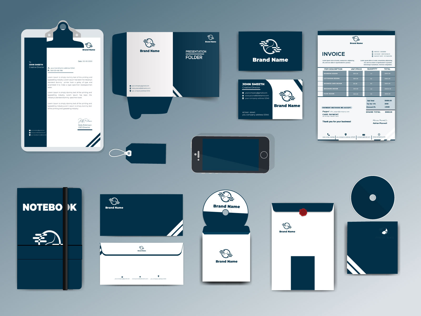 Blue corporate Identity Minimalist Stationery Design. by Zohura Akter