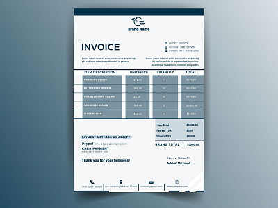 Corporate Clean and modern Invoice design bill business clean company invoice corporate creative design elegant invoice invoice template