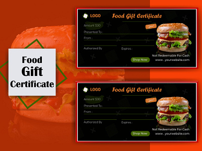 Delicious burger and food menu gift voucher