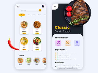 Recipe App Design android app application branding design flutter graphic design icon illustration logo motion graphics typography ui ux vector