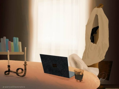WFH digital painting dribbble funny illustration painting rebound still life work from home