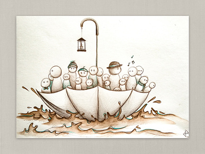Ark in a sea of coffee analog drawing illustration sketch