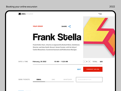 Booking ticket's page of online museum art design landing page minimal art minimalism museum prototyping typography uxui