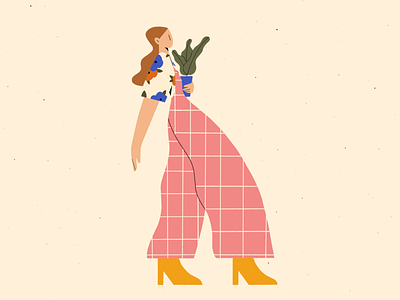 Flower Girl 2d illustration design fashion flat design illustration jumpsuit minimal nature pattern plant walk women