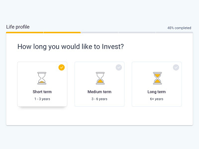 User Profile for Investment term investment term long term investment medium term investment need base model onboarding personalisation profile recommendation short term investment steppers user profile