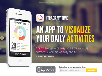 I Track My Time Landing Page app chart infographics iphone landing time tracking typography website