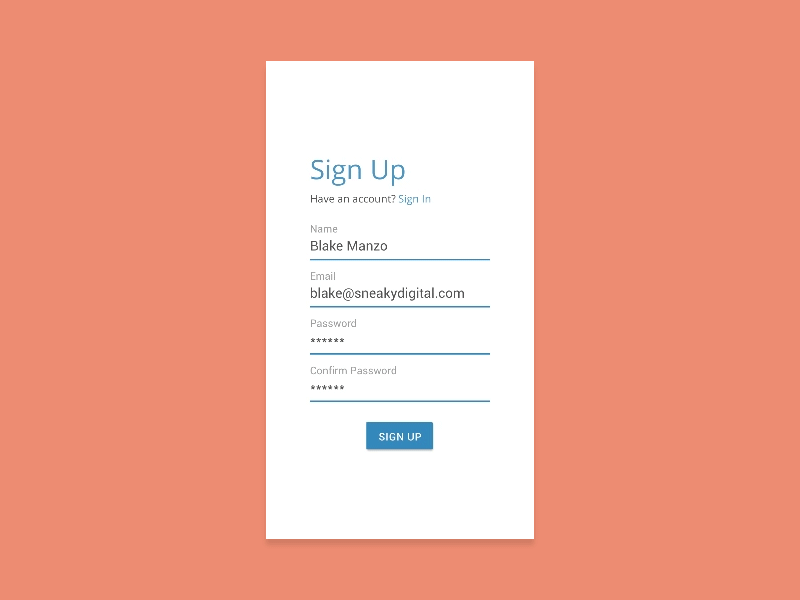 Sign Up Transition animation design interface material design transition