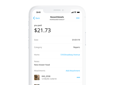 Expense Record Details app design expense finance interaction interface ios iphone mobile product real estate ui ux