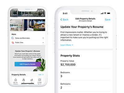 Home Profile - Edit Property Details app design finance interaction interface ios iphone mobile product real estate ui ux