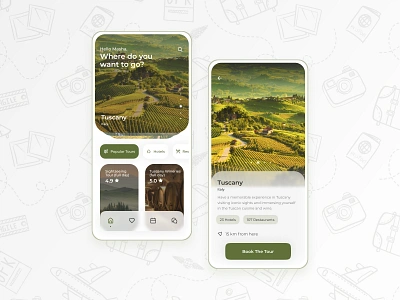 Travel App Design clear design clear ui design italy mobile mobile app mobile app design nature tour app tourism tourist travel travel agency travel app travel app design travel app ui tuscany ui