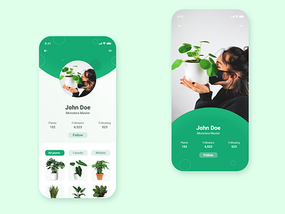 User Profile for Plant Community App app design ui