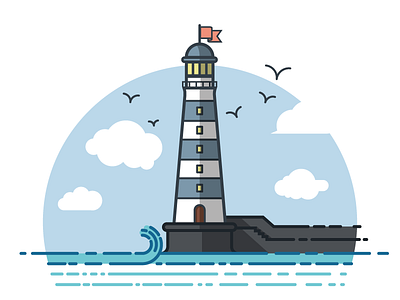 The Lighthouse illustration illustrator julien bonnet landcape lighthouse sea vector
