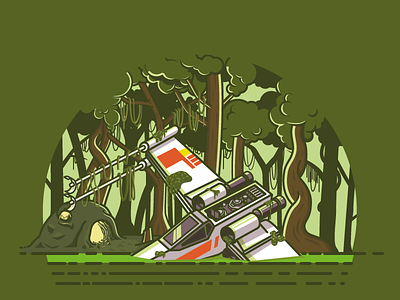 X wing in the swamps 2d geek illustration landscape spaceship star wars starwars swamp x wing xwing yoda