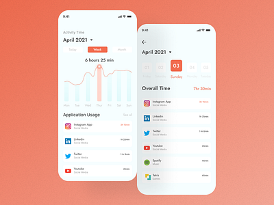 Activity Time app design statistics ui
